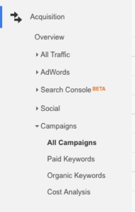 google analytics acquisition campagne