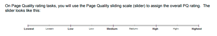 Page quality sliding scale Google