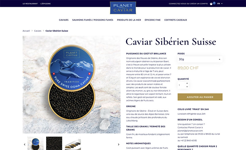 Création de site E-Commerce à Genève en Suisse - planet caviar